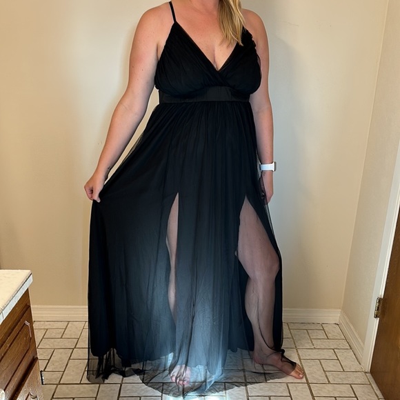 Black tulle spaghetti strap maxi dress nwot XL - Picture 2 of 9